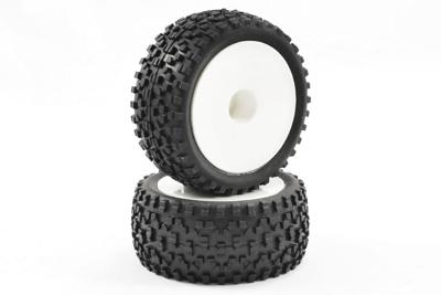 Fastrax Cuboid achterbanden op witte dish velgen voor 1/10 buggy Fastrax Cuboid achterbanden op witte dish velgen voor 1/10 buggy