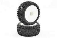 Fastrax Cuboid achterbanden op witte dish velgen voor 1/10 buggy - thumbnail