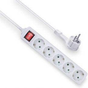 ACT AC2455 Stekkerdoos 5 Sockets - Kinderbeveiliging - Aan/uit Schakelaar - Wit - 1,5 meter