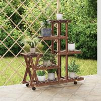 VidaXL Plantenstandaard met wielen 95x25x101 cm massief vurenhout - thumbnail