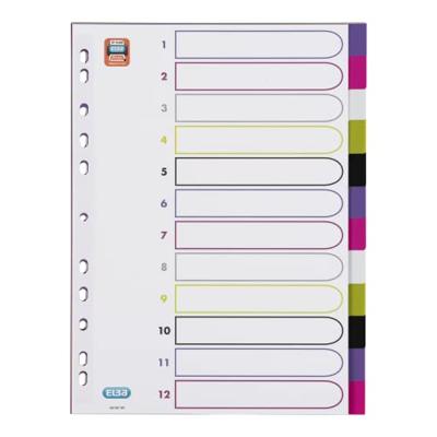 OXFORD MyColour tabbladen, formaat A4, uit gekleurde PP, 11-gaatsperforatie, 12 tabs