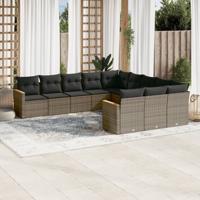 12-delige Loungeset met kussens poly rattan grijs - thumbnail