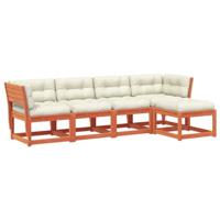 5-delige Loungeset met kussens massief grenenhout wasbruin - thumbnail