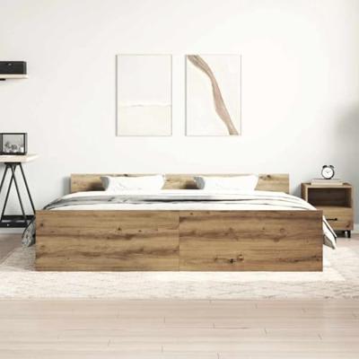 Bedframe zonder matras spaanplaat artisanaal eikenkleurig