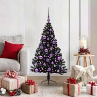 VidaXL Kunstmatig voorverlicht kerstboom met 150 led zwart 120 cm pvc - thumbnail