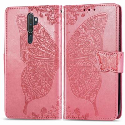 Voor OPPO A5 (2020)/A9 (2020) Butterfly Love Flower reliëf horizontale Flip lederen draagtas met beugel Lanyard Card slot portemonnee (roze)