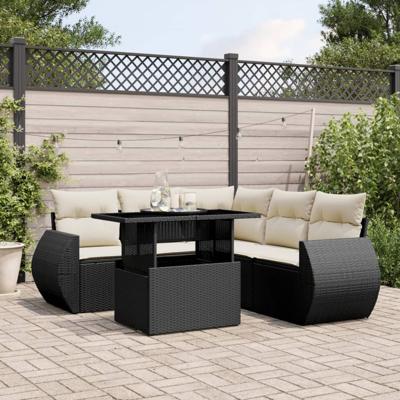 6-delige Loungeset met kussens poly rattan zwart - thumbnail