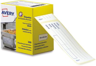 Avery etiketten voedselcodering, HACCP, ft 98 x 40 mm, dispenser van 300 afscheurbare etiketten, Engels Avery etiketten voedselcodering, HACCP, ft 98 x 40 mm, dispenser van 300 afscheurbare etiketten, Engels
