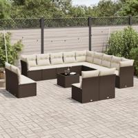 14-delige Loungeset met kussens poly rattan bruin - thumbnail