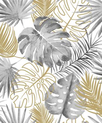 DUTCH WALLCOVERINGS Behang monstera bladeren zwart
