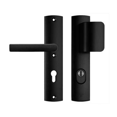 AXA AXA Curve Plus veiligheidsbeslag voordeur gebogen schild D-knop/Blok-kruk PC72 met kerntrekbeveiliging SKG3 - aluminium/zwart