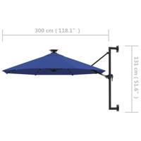 VidaXL Wandparasol met led&apos;s 300 cm blauw - thumbnail