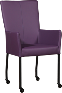 Paarse leren moderne eetkamerstoel Deal - met armleuning poot vierkant zwart met wiel - Toledo Leer Aubergine (paars leer)