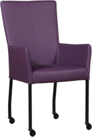 Paarse leren moderne eetkamerstoel Deal - met armleuning poot vierkant zwart met wiel - Toledo Leer Aubergine (paars leer) - thumbnail