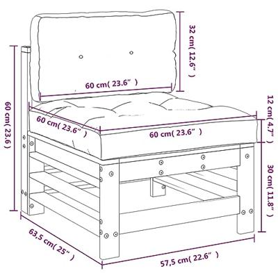 Middenbank met kussens massief grenenhout grijs