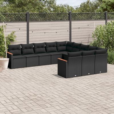 12-delige Loungeset met kussens poly rattan zwart