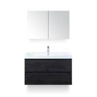 Maxx XL Badmeubelset 100 cm - Black Oak - Wastafel Just 1 kraangat - met Spiegelkast - thumbnail