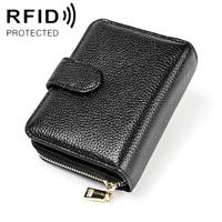 KB192 Buckle Zipper Cowhide Leather Organ Shape Multiple Card Slots Anti-magnetic RFID Wallet Clutch Bag for Men(Black) - thumbnail