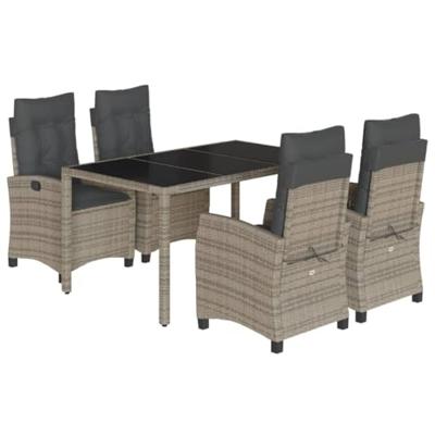 5-delige Tuinset met kussens poly rattan grijs