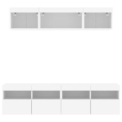 5-delige Tv-wandmeubelset met LED-verlichting bewerkt hout wit