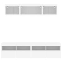 5-delige Tv-wandmeubelset met LED-verlichting bewerkt hout wit - thumbnail