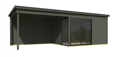 Blokhut Olivia 385x295 Aanbouw Green Grey Outdoor Life - Outdoor life Blokhut Olivia 385x295 Aanbouw Green Grey Outdoor Life - Outdoor life