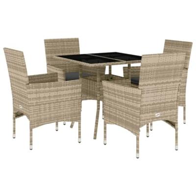 5-delige Tuinset met kussens poly rattan en glas lichtgrijs