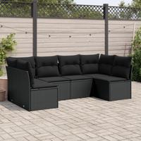 6-delige Loungeset met kussens poly rattan zwart - thumbnail