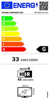 Iiyama ProLite XB3288UHSU-B5 LED-monitor Energielabel G (A - G) 80 cm (31.5 inch) 3840 x 2160 Pixel 16:9 4 ms HDMI, DisplayPort, Hoofdtelefoon (3.5 mm