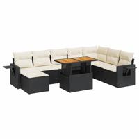 9-delige Loungeset met kussens poly rattan zwart - thumbnail
