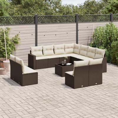 11-delige Loungeset met kussens poly rattan bruin