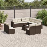 11-delige Loungeset met kussens poly rattan bruin - thumbnail