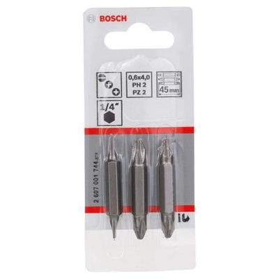Bosch Accessoires 3-delige dubbelbitset S 0,6x4,0, PH2, PZ2; S 0,6x4,0, PH2, PZ2; 45 mm 3st - 2607001744 Bosch Accessoires 3-delige dubbelbitset S 0,6x4,0, PH2, PZ2; S 0,6x4,0, PH2, PZ2; 45 mm 3st - 2607001744