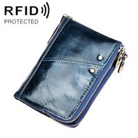 3533 Antimagnetic RFID Top-grain Leather Crazy Horse Texture Men Business Leisure Wallet (Blue) - thumbnail