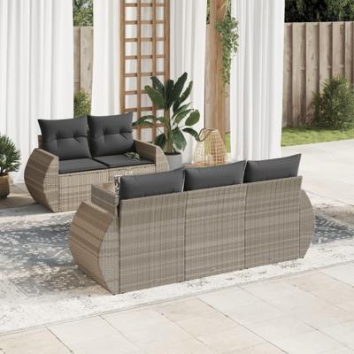 6-delige Loungeset met kussens poly rattan lichtgrijs