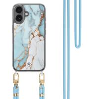 iPhone 16 hoesje met blauw koord - Marmer lichtblauw - thumbnail