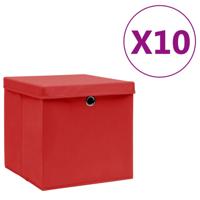 VidaXL Opbergboxen met deksel 10 st 28x28x28 cm rood - thumbnail
