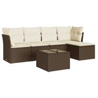 6-delige Loungeset met kussens poly rattan bruin - thumbnail