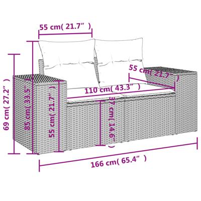 4-delige Loungeset met kussens poly rattan bruin - thumbnail