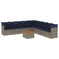 10-delige Loungeset met kussens poly rattan grijs - thumbnail