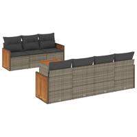 8-delige Loungeset met kussens poly rattan grijs - thumbnail