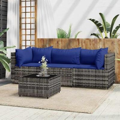4-delige Loungeset met kussens poly rattan grijs