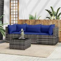 4-delige Loungeset met kussens poly rattan grijs - thumbnail