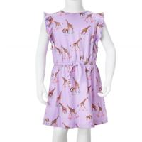 Kinderjurk met mouwen met ruches en trekkoord girafprint 92 lila - thumbnail