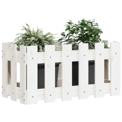 VidaXL Plantenbak met hekontwerp 60x30x30 cm massief grenenhout wit VidaXL Plantenbak met hekontwerp 60x30x30 cm massief grenenhout wit