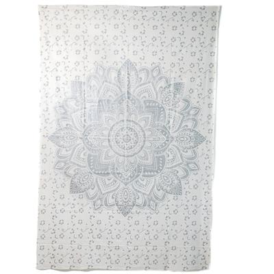 Authentiek Mandala Wandkleed Katoen Zilverkleurig/ Wit (215 x 135 cm)