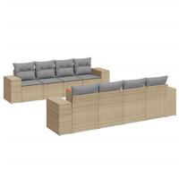 9-delige Loungeset met kussens poly rattan beige - thumbnail