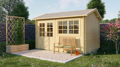 Tuindeco Aksel Blokhut 400x300 cm 28 mm vuren blank- Zadeldak- Onbehandeld vurenhout- Tuindeco Tuindeco Aksel Blokhut 400x300 cm 28 mm vuren blank- Zadeldak- Onbehandeld vurenhout- Tuindeco