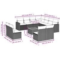 12-delige Loungeset met kussens poly rattan zwart - thumbnail