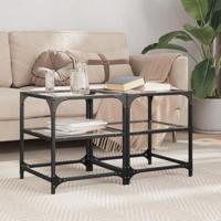 Salontafels 2 st met transparant glazen blad 40x40x45 cm staal - thumbnail